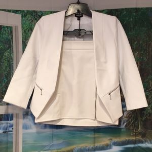 White Blazer with Pockets & Pleather Skirt